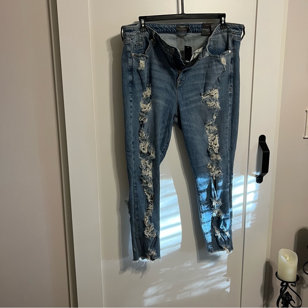 Torrid HEAVILY Distressed Blue Straight Leg Classic Jeans